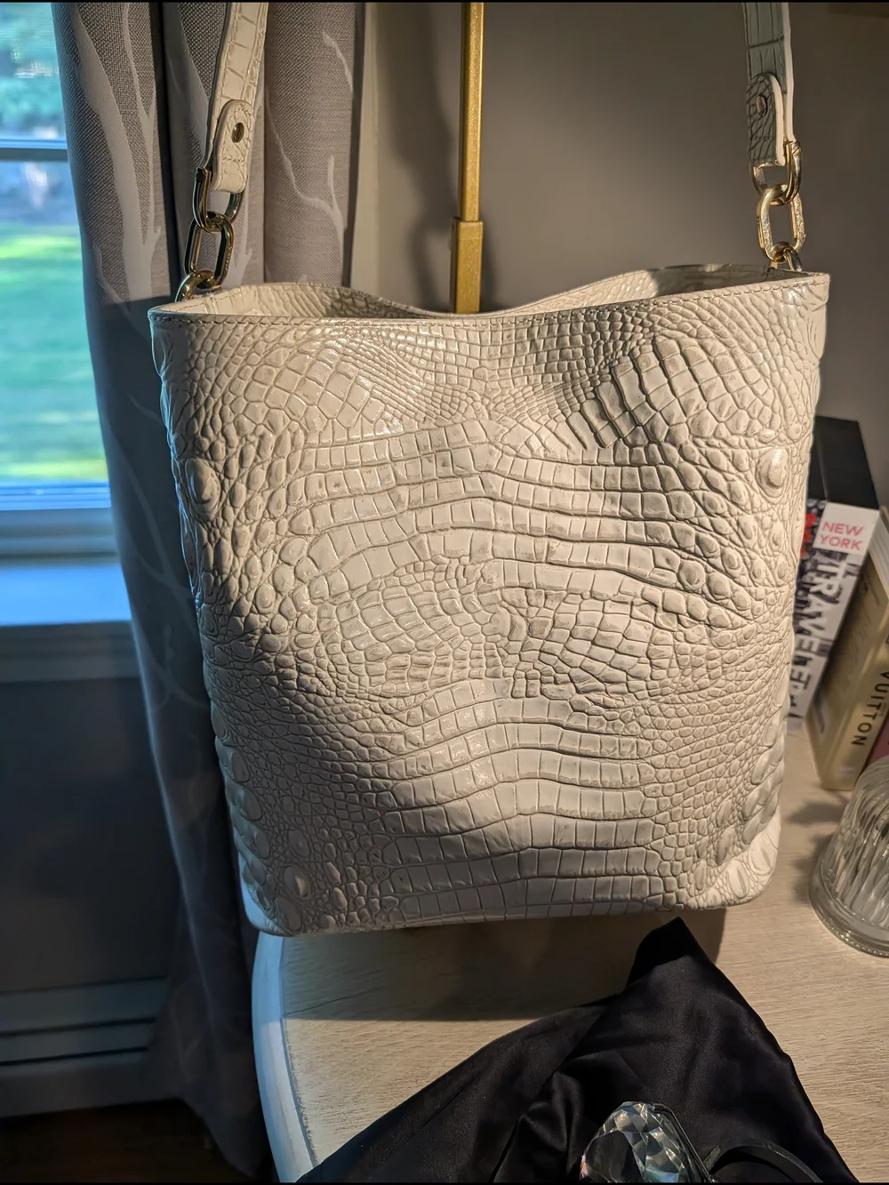 Brahmin Celina Leather Bucket Bag With Dustbag In Coconut Milk Colorway